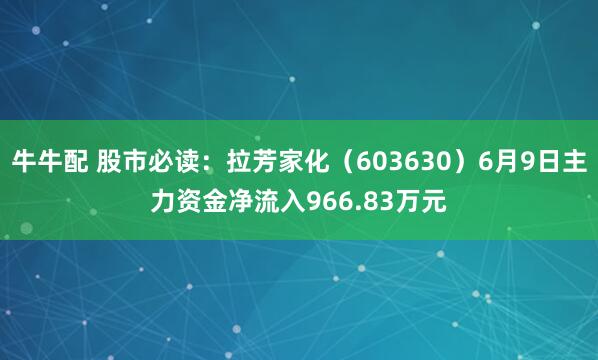 牛牛配 股市必读：拉芳家化（603630）6月9日主力资金净流入966.83万元